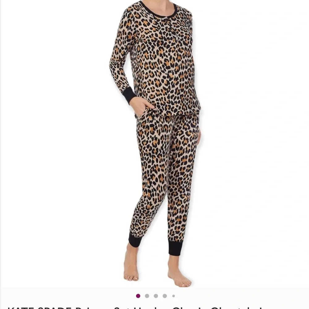 NWT Kate Spade 3 Pc Velour Pajama Set Leopard Print
